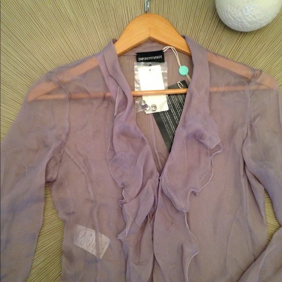 Emporio Armani violet sheer ruffle blouse - Picture 2 of 7